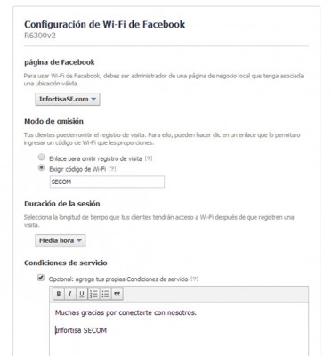 Configuración Facebook